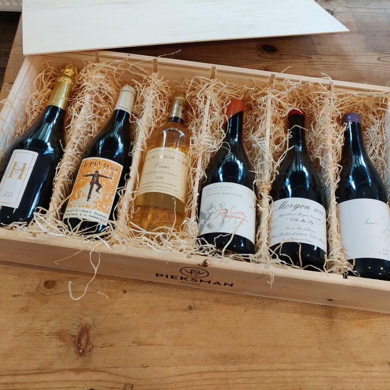6-vaks houten kist, relatiegeschenk/cadeauverpakking - Pieksman Wijnen